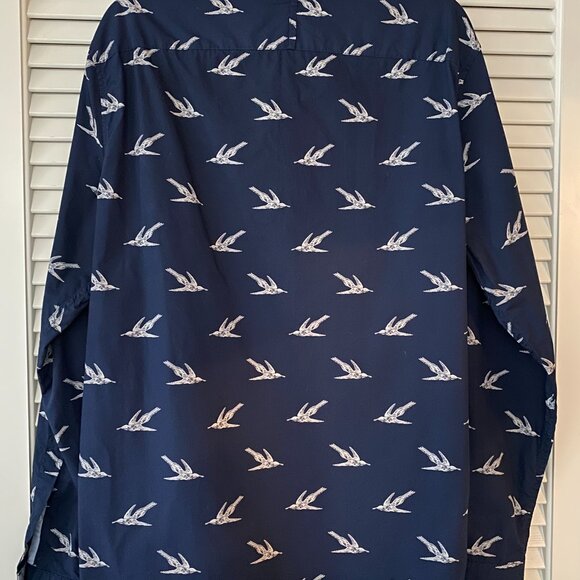 Banana Republic Poplin Shirt, Dark Blue Bird Print, Size L - Picture 2 of 4